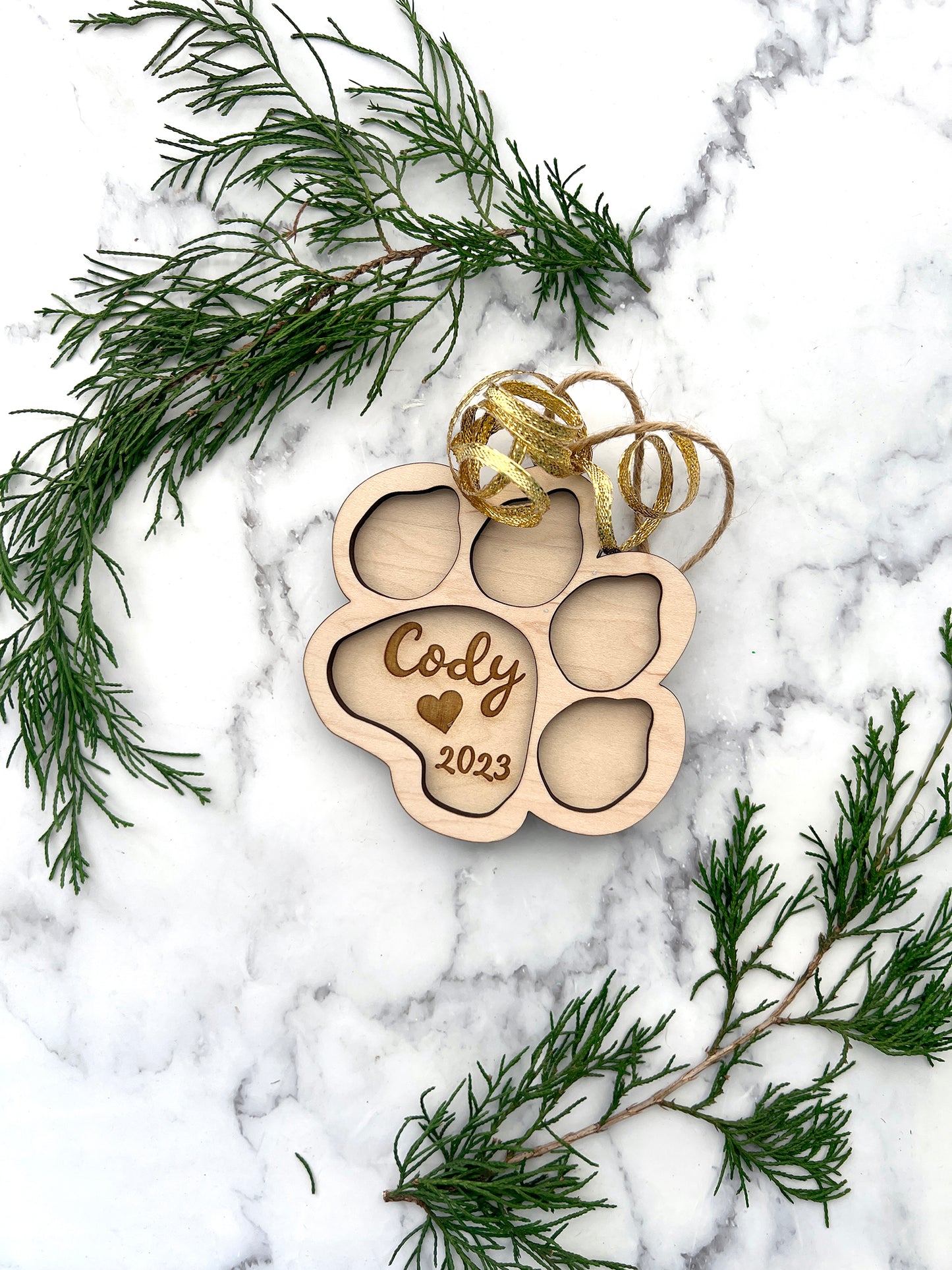 Dog Paw Personalized Wood Ornament