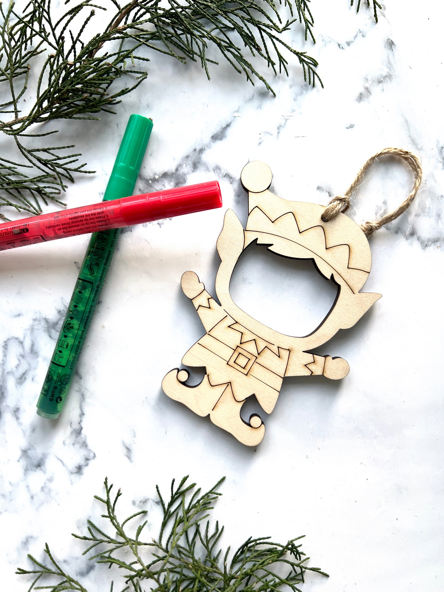 Elf Photo Frame Personalized Wood Ornament
