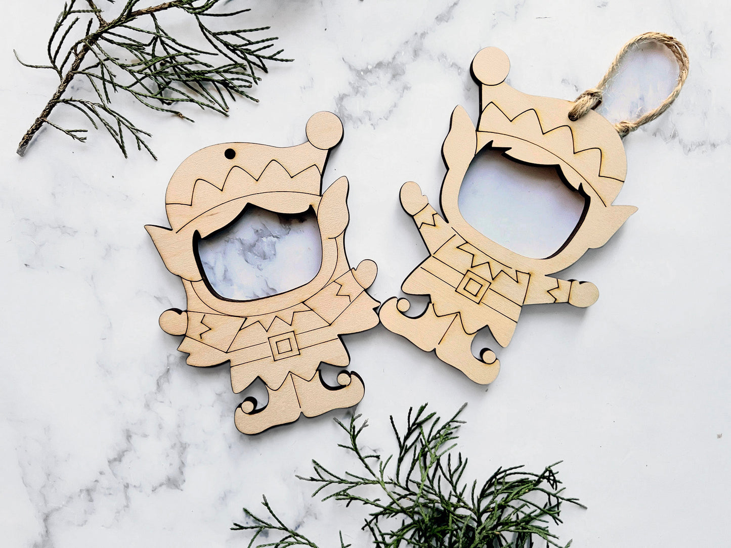 Elf Photo Frame Personalized Wood Ornament