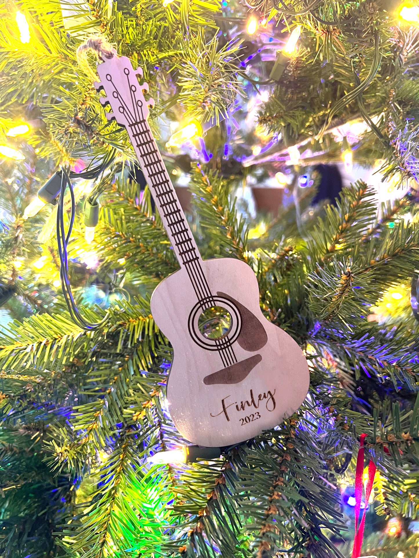 Customized Guitar Ornament, Personalized with Name and Year, Great holiday gift for kids, music lovers, Christmas Tree Decoration