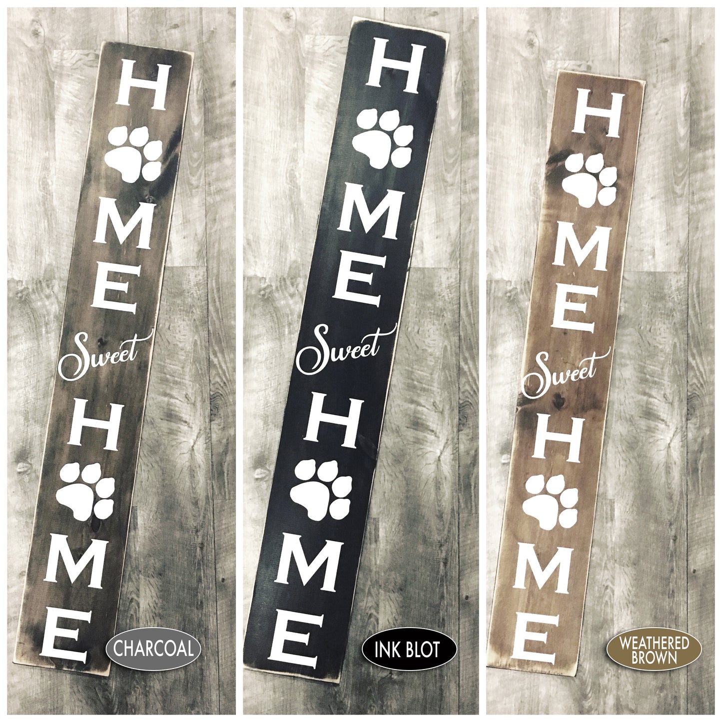 Handmade Wood Welcome Porch Leaner Sign with Dog Paw Design