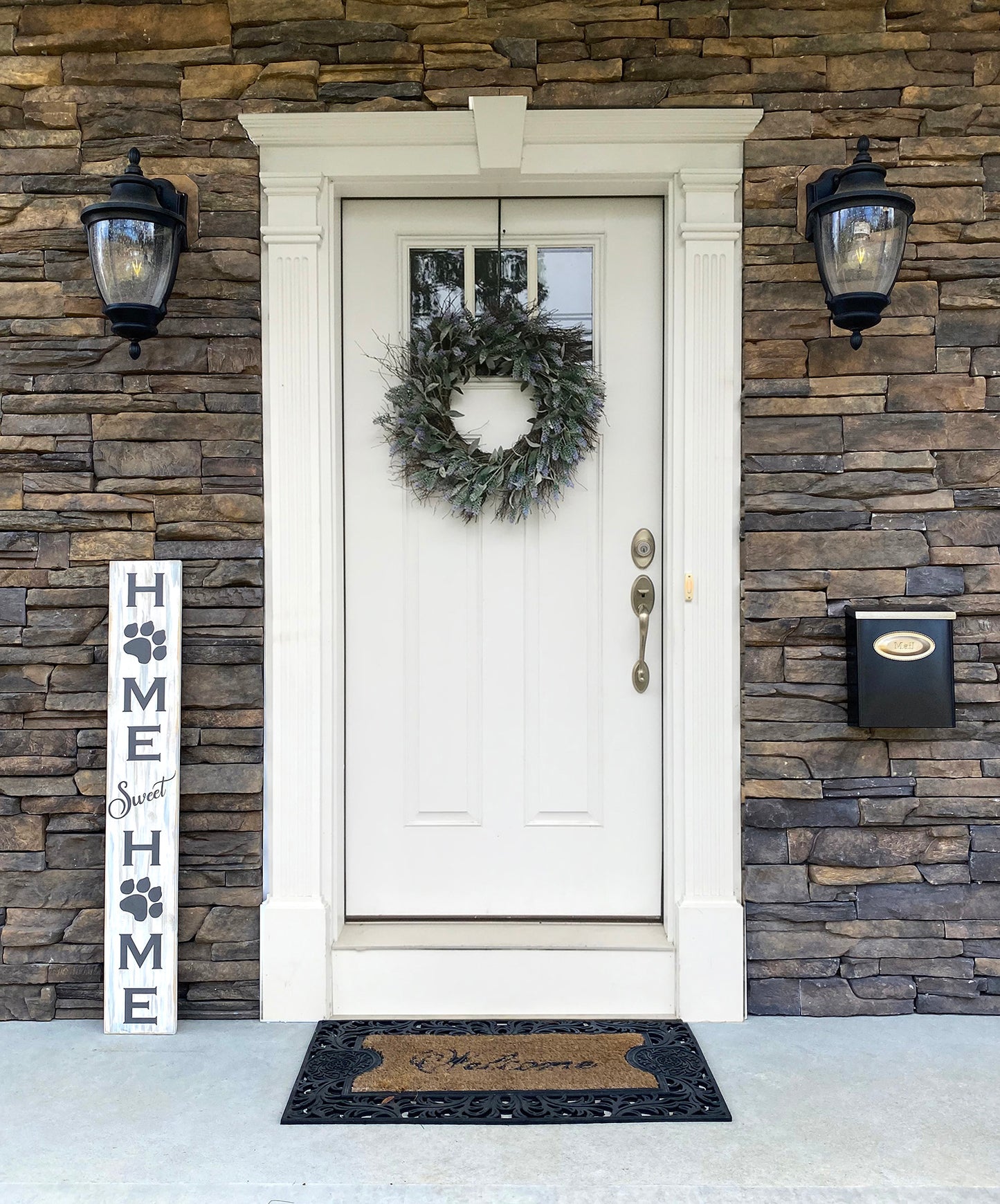 Handmade Wood Welcome Porch Leaner Sign with Dog Paw Design