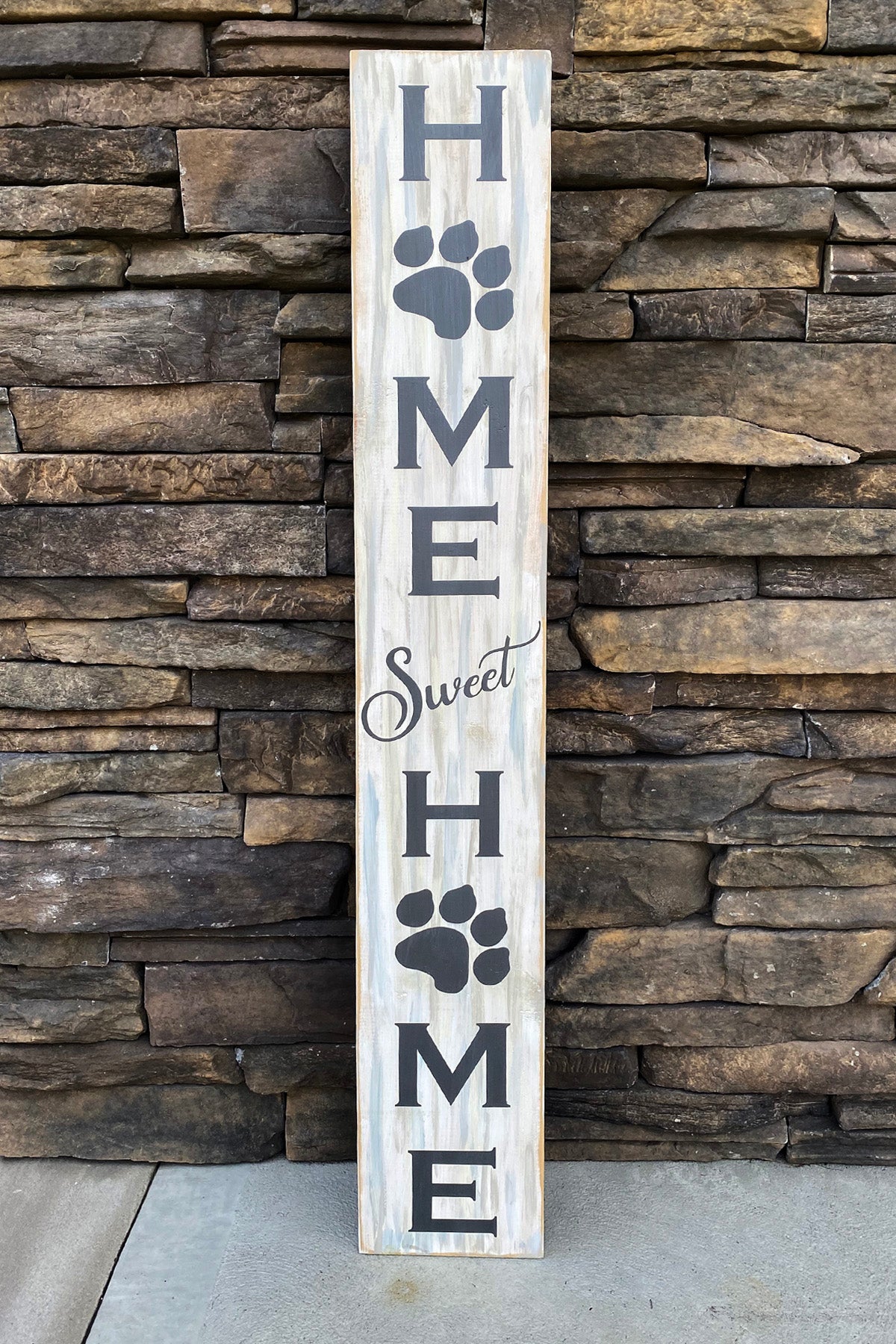 Handmade Wood Welcome Porch Leaner Sign with Dog Paw Design