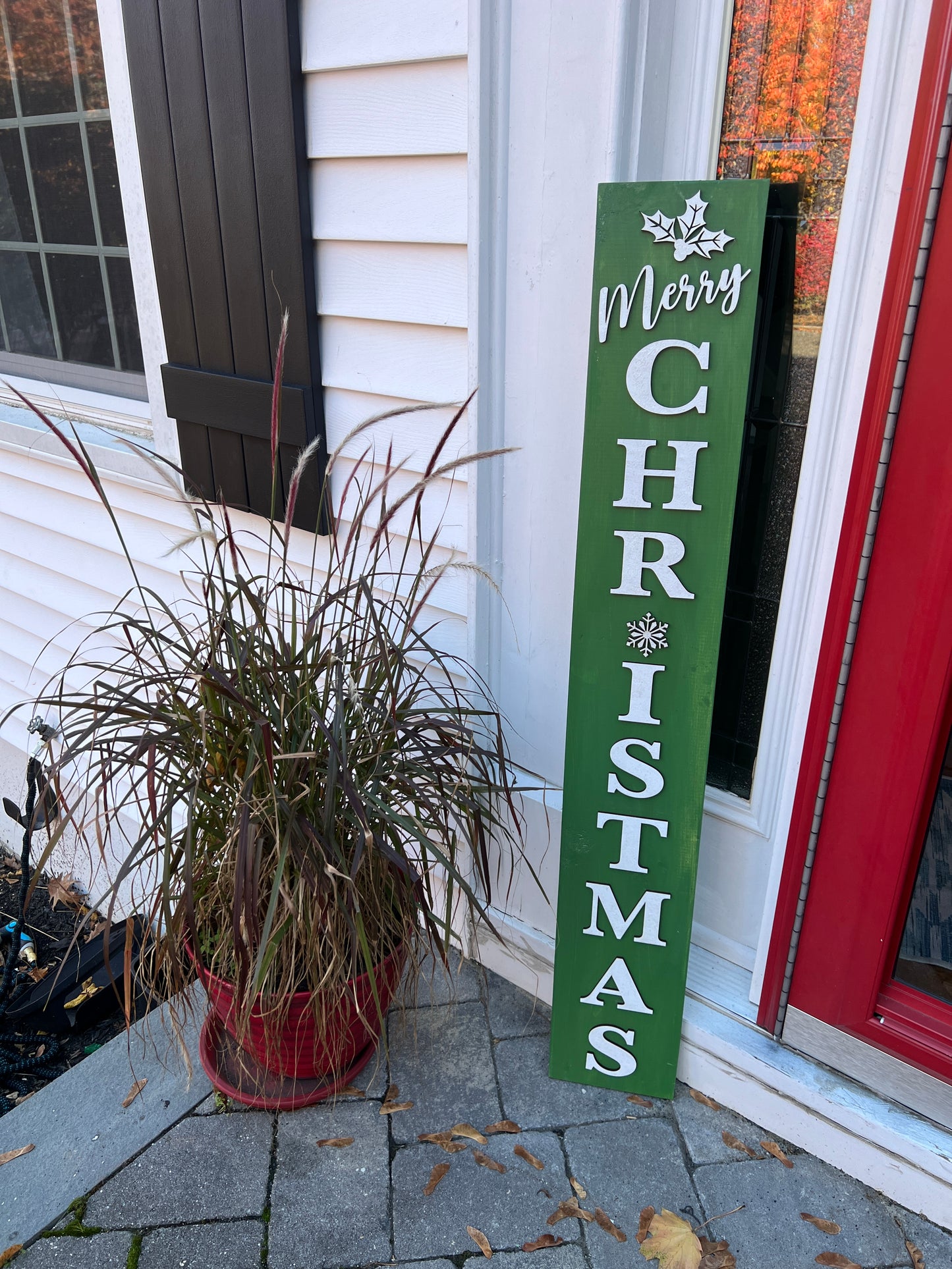 Handmade Wood Welcome Porch Leaner Sign with Christmas Holiday Design