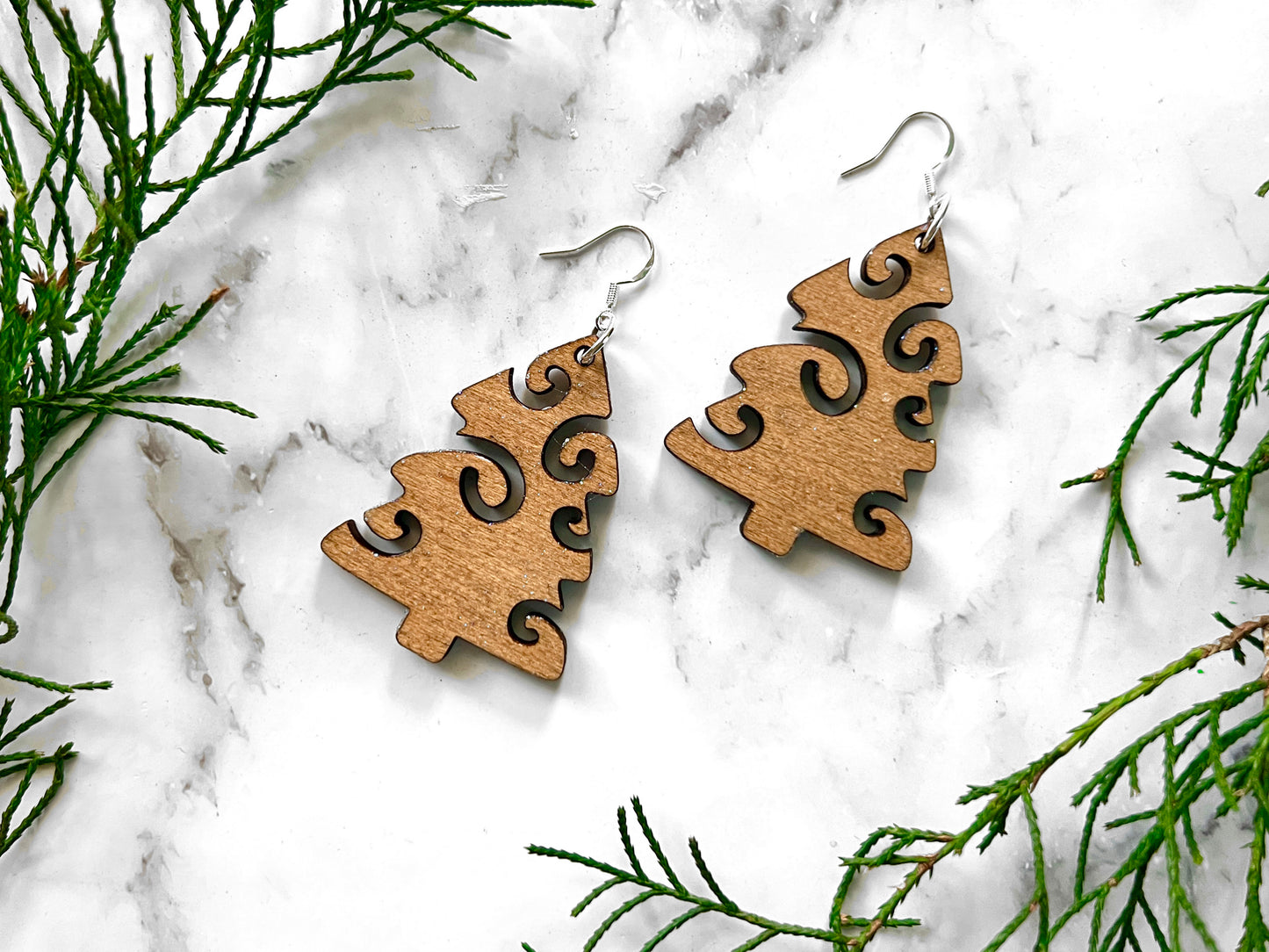 Handmade Wood Holiday Earrings with Surfing Santa, Gnomes, Christmas Trees, Mittens, Snowflakes Handpainted