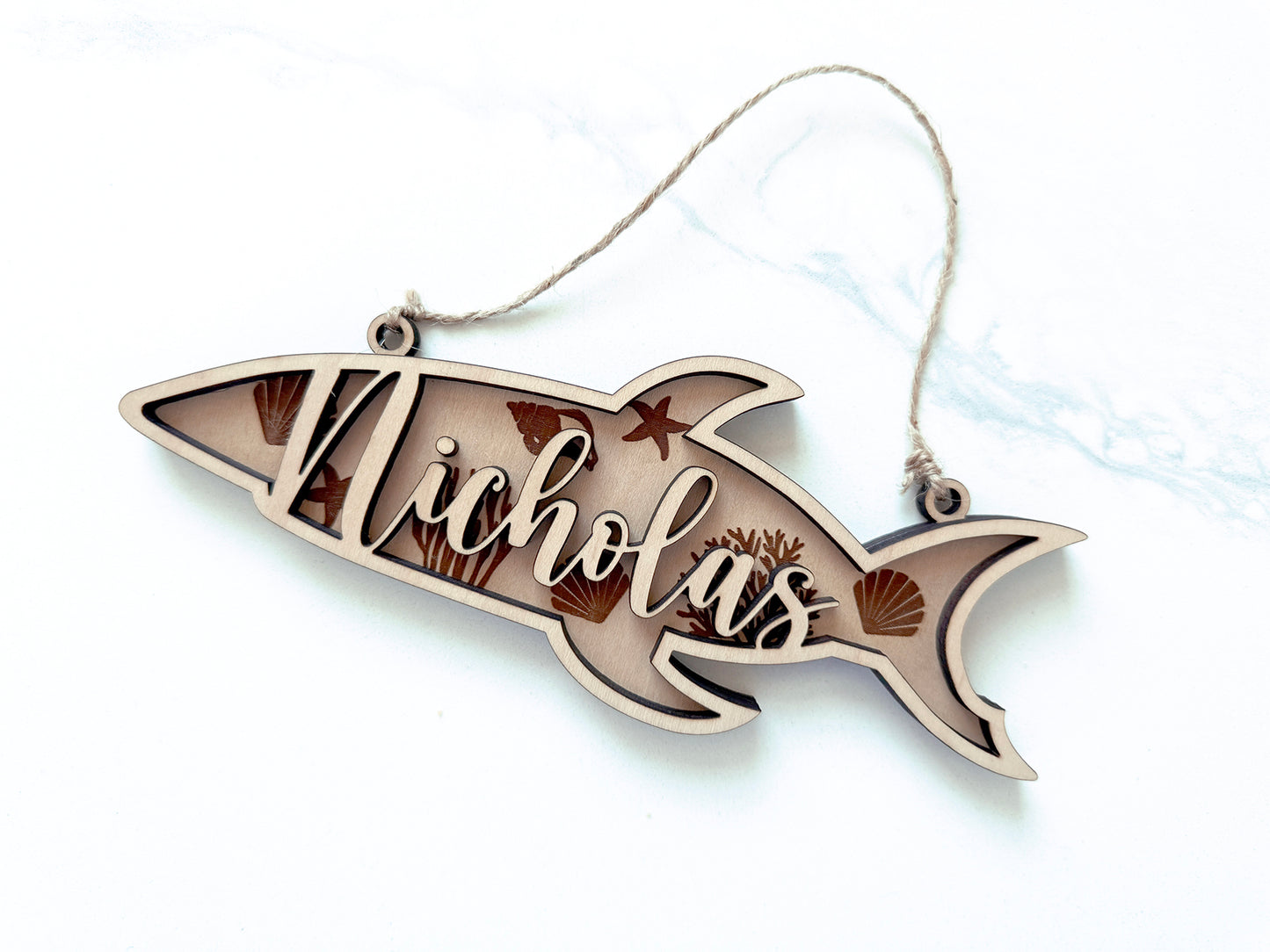 Shark Double Layer Personalized Wood Ornament