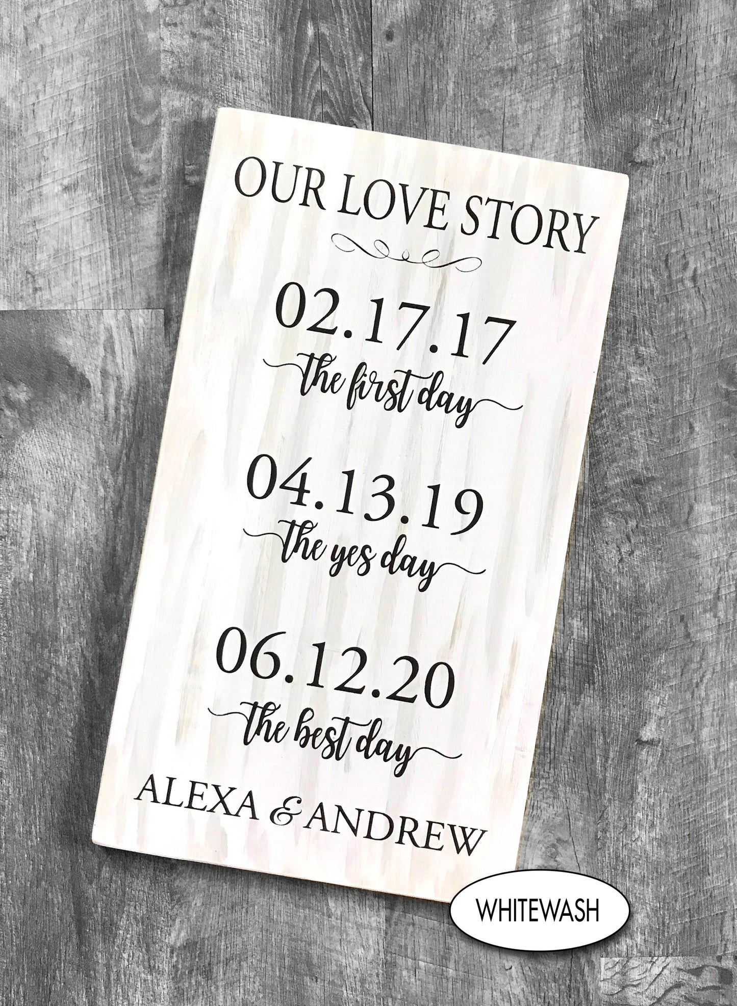 Our Love Story, Custom Wood Sign personalized hand painted with First Date, Engagement Date and Wedding Date, Great Gift!