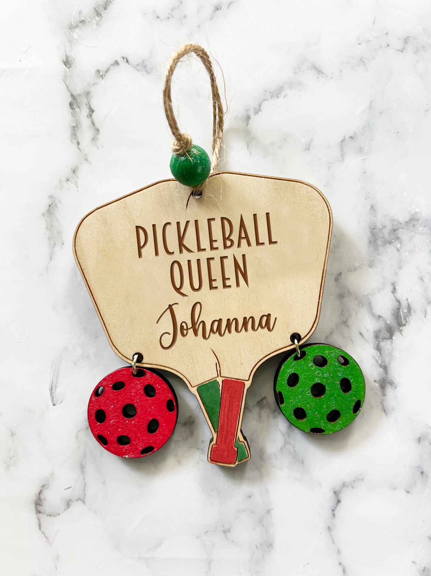 Pickleball Sport Handmade Ornament, 3D Wood Christmas Holiday Decor