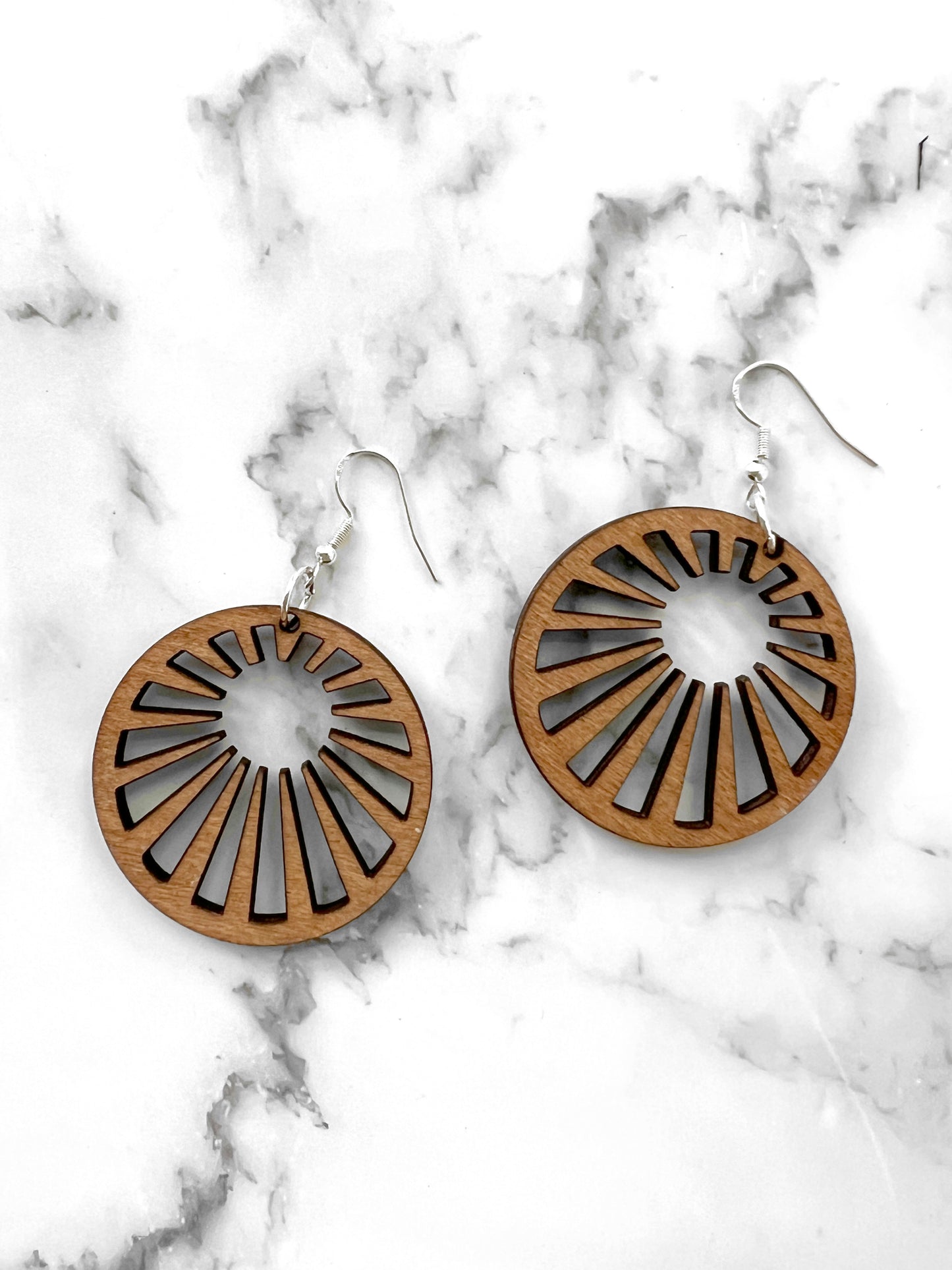 Handmade Sunburst Wood Earrings