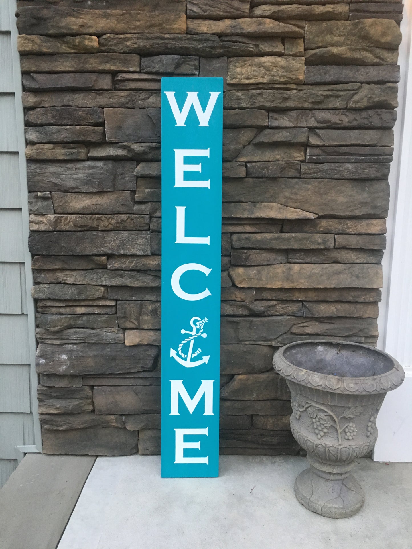 Handmade Wood Welcome Porch Leaner Sign with Anchor Design