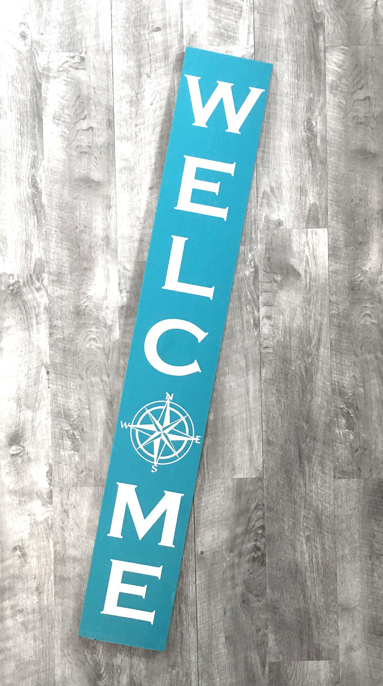 Handmade Wood Welcome Porch Leaner Sign with Compass Design
