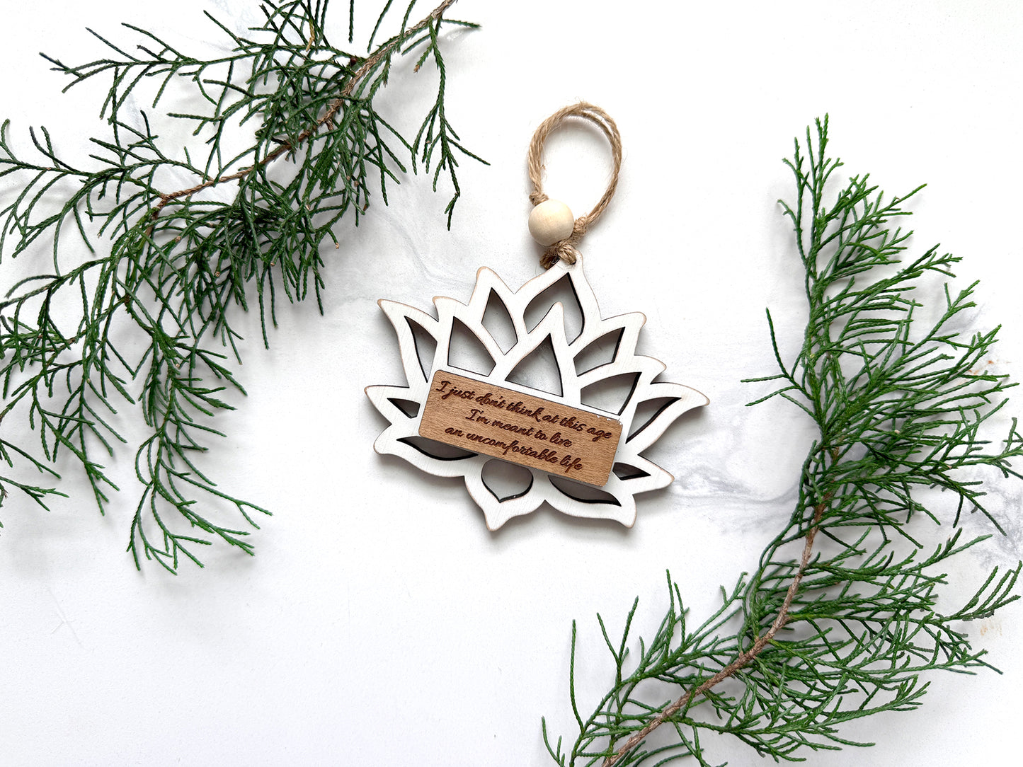 White Lotus Wood Ornament