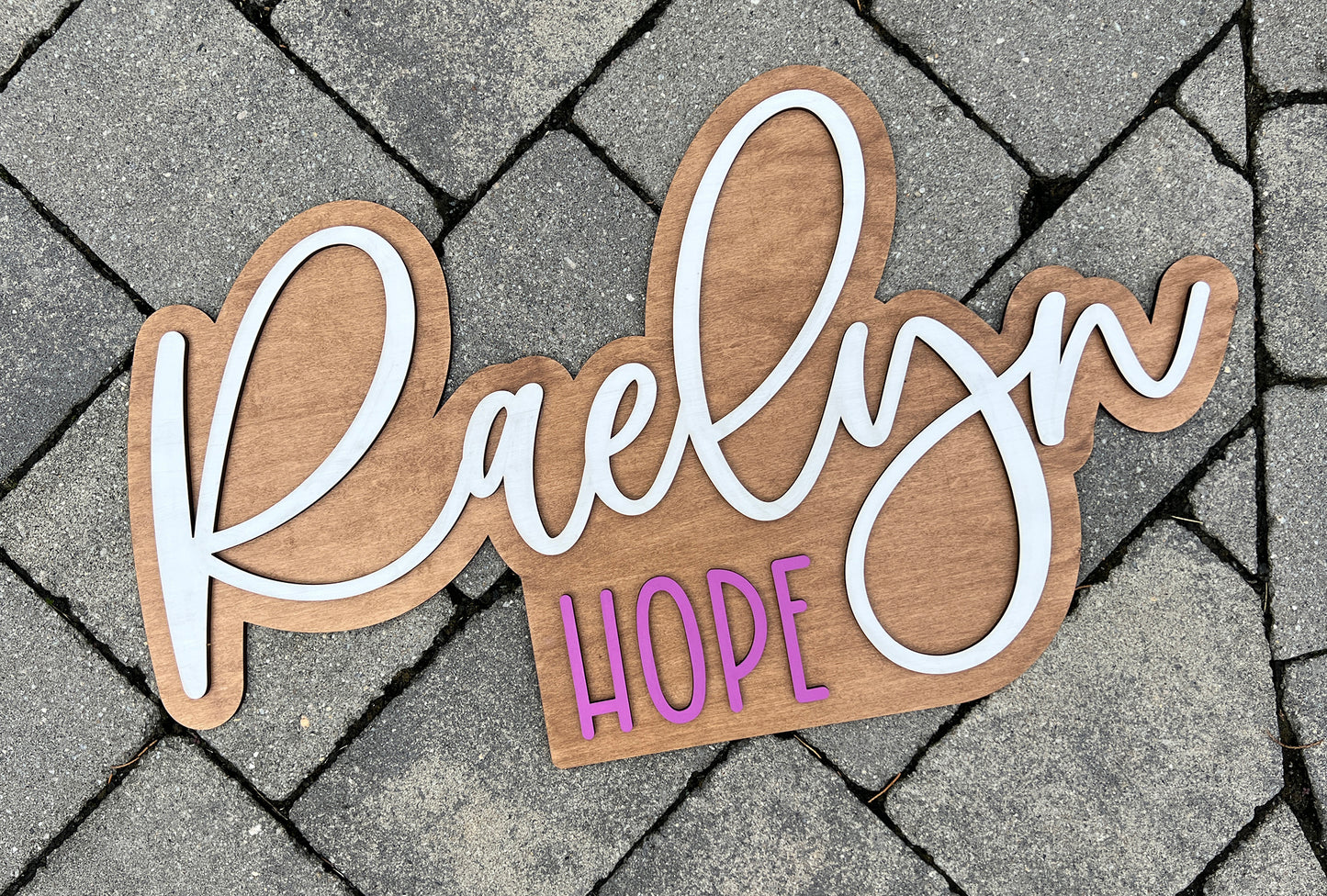 Large wood name sign, Custom nursery boho design for kids room, Layered 3D double name for above crib in baby room, nursery name cutout