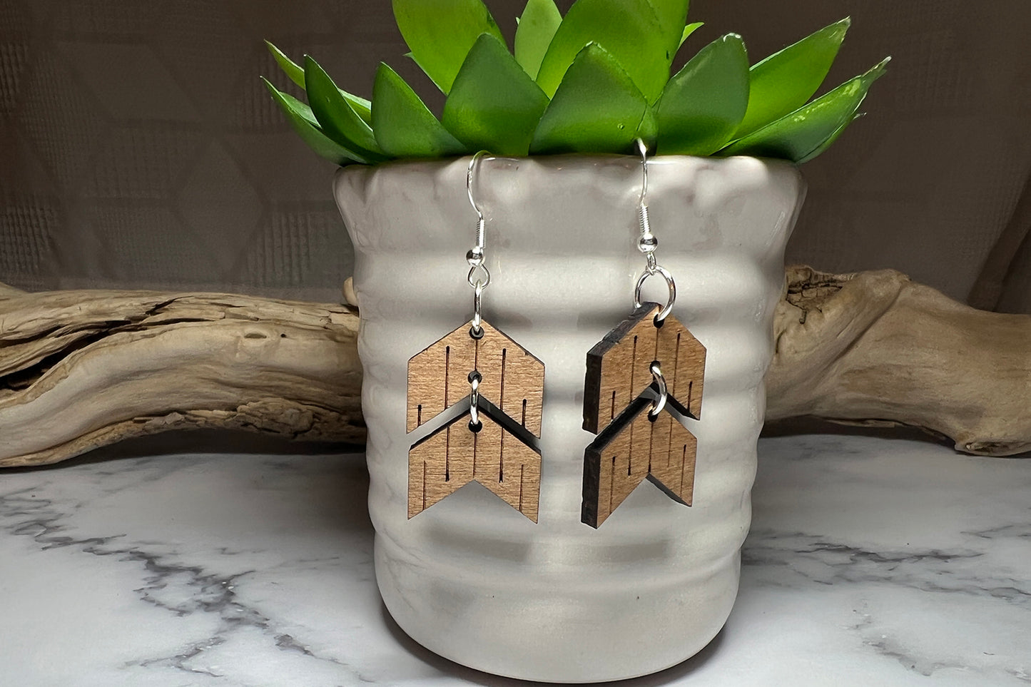 Handmade Chevron Arrow Wood Earrings