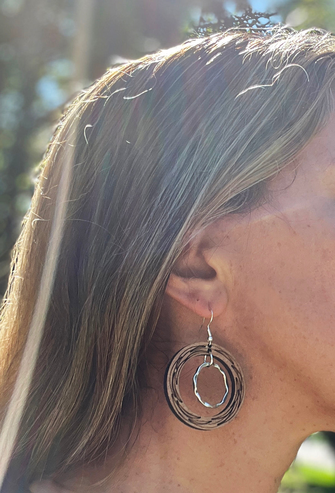 Handmade Round circle wood earrings