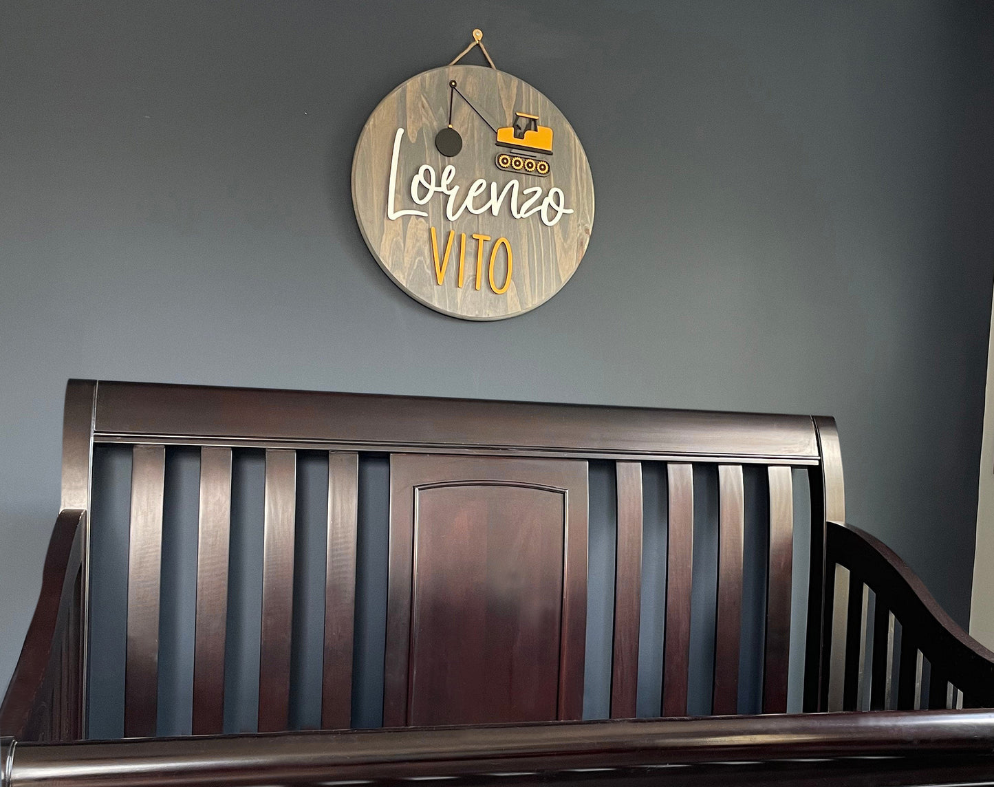 Customized Baby Name Sign, Children's Nursery Decor, Personalized Wood Sign with 3D Construction Theme, Kids Room, Boys, Hand Painted