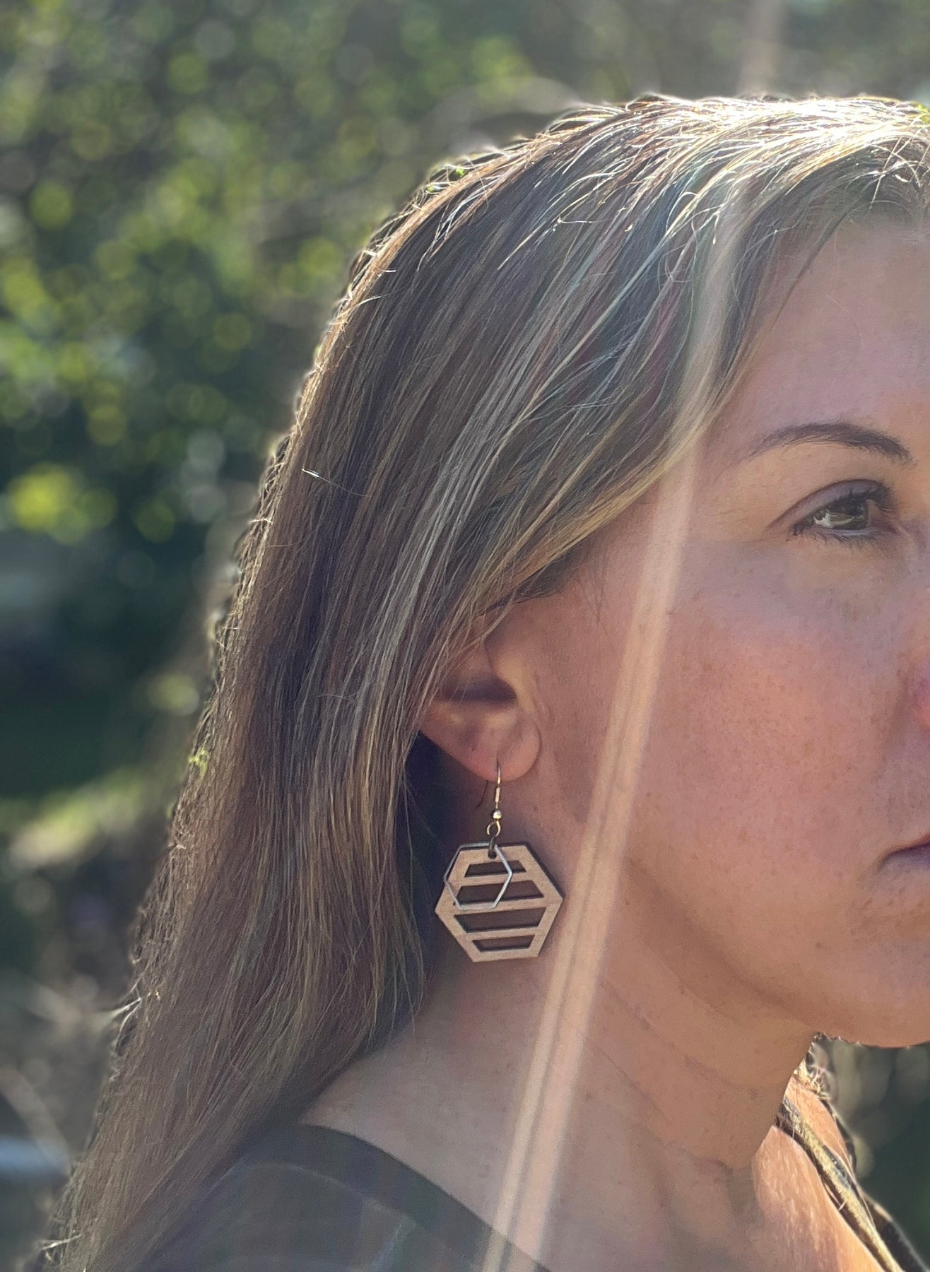 Handmade Hexagon Wood Earrings