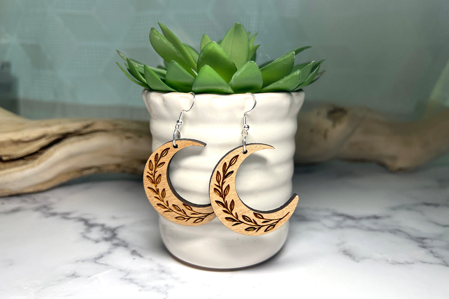 Handmade Moon Vine Wood Earrings
