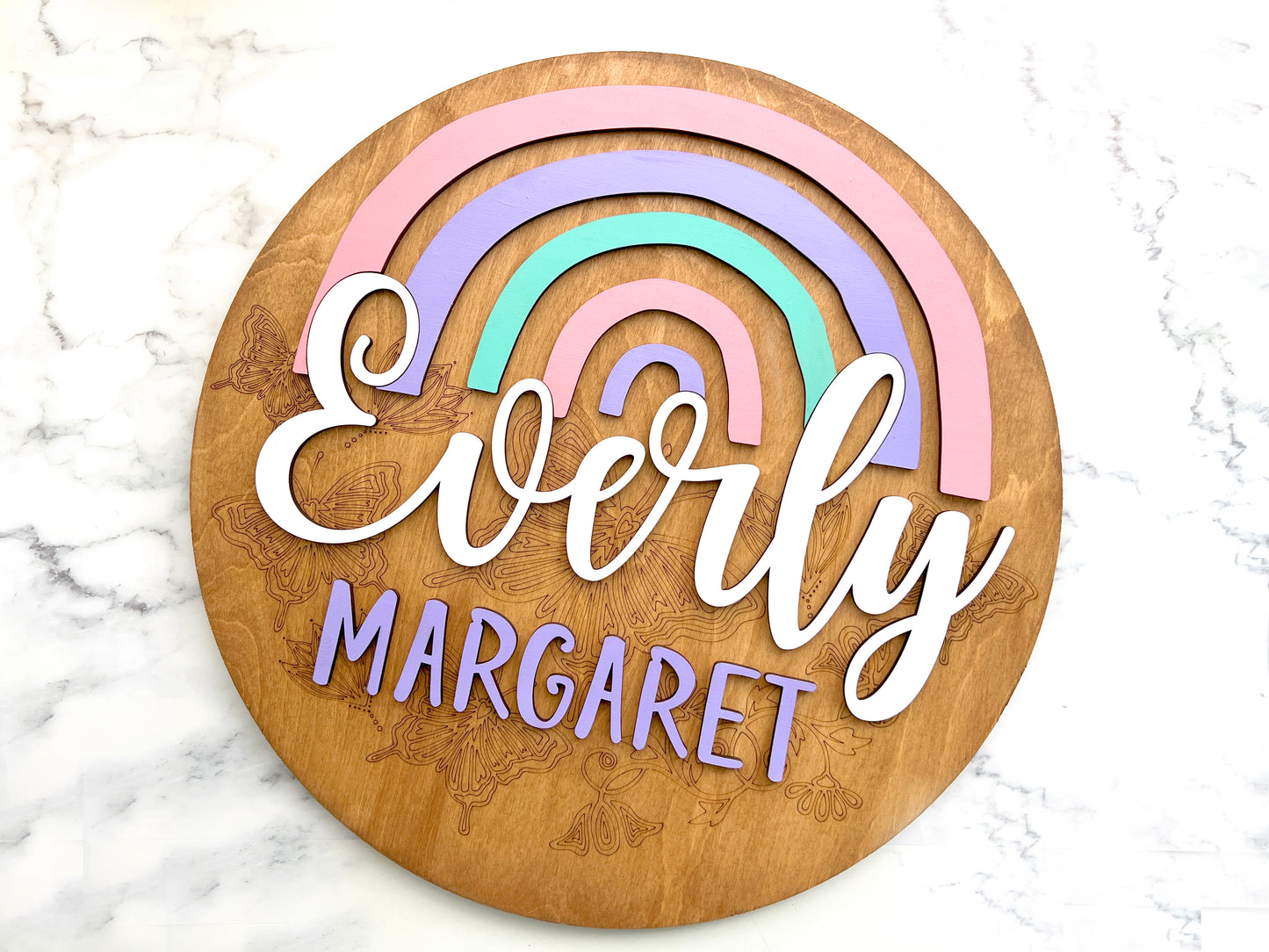 Boho Rainbow Sign 3D, Customized Baby Name Sign, Children's Nursery Decor, Personalized Wood Sign with Painted Rainbow, Girls Home Decor
