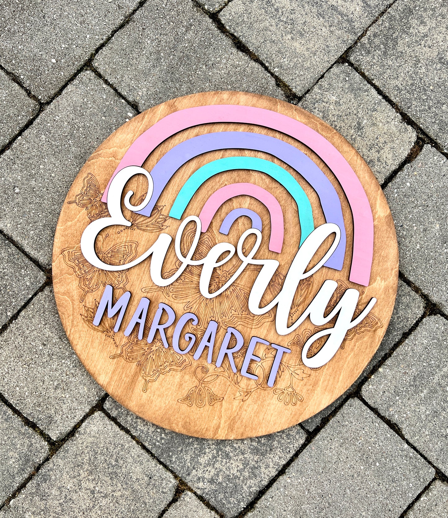Boho Rainbow Sign 3D, Customized Baby Name Sign, Children's Nursery Decor, Personalized Wood Sign with Painted Rainbow, Girls Home Decor