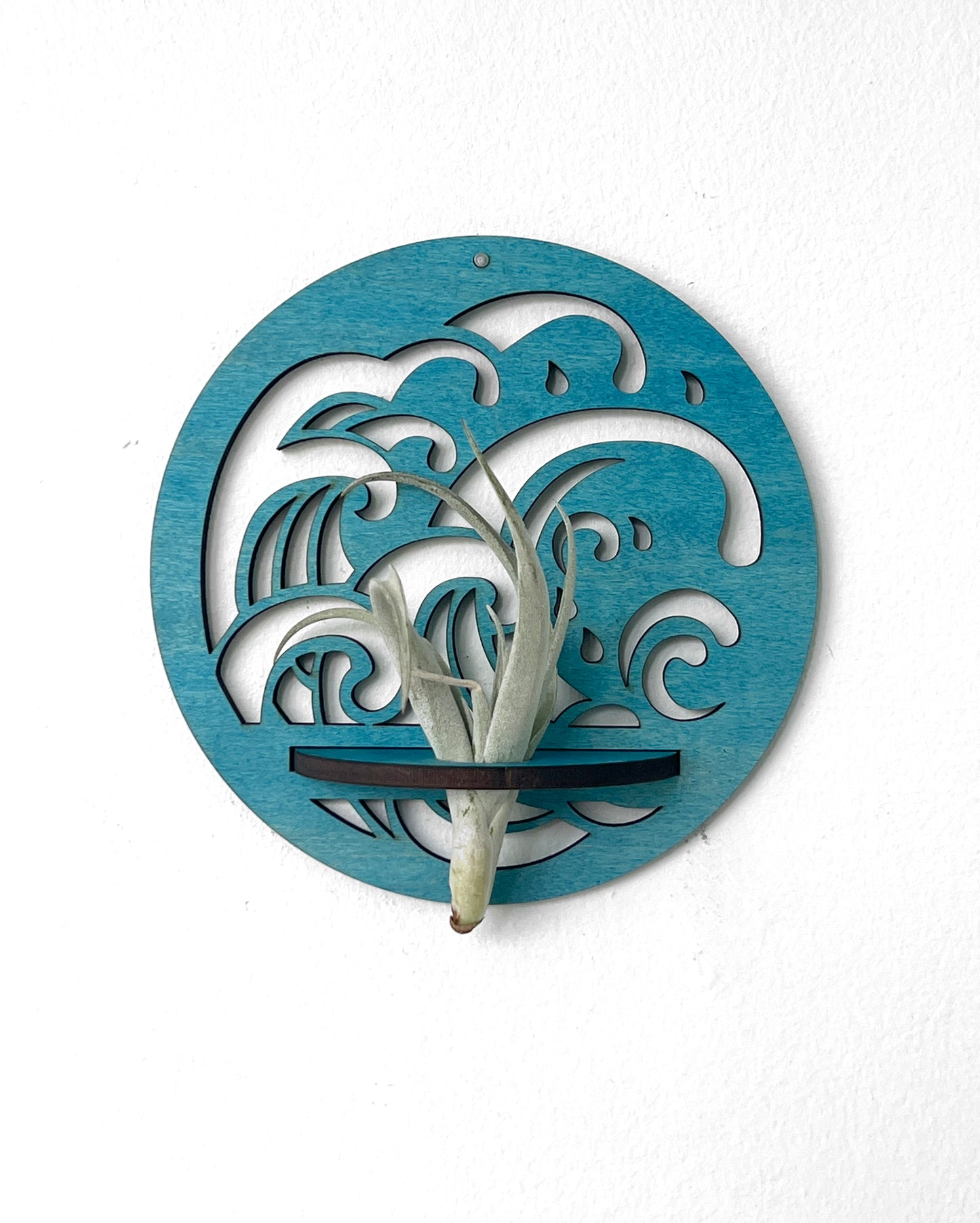 Wood Round Ocean Wave Beach, Mandala Flower or Sunbeam Air Plant Holder, Wall Hanging Modern Boho Design, Unique Display for Plant Lovers, Present for Mom, Garden Gift