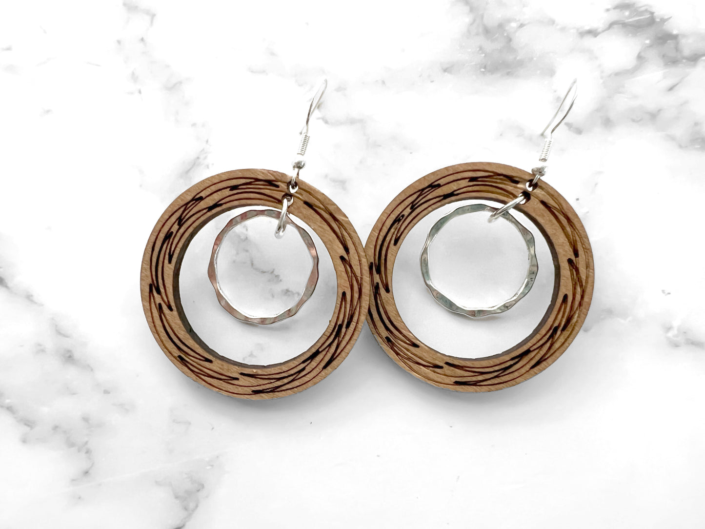 Handmade Round circle wood earrings