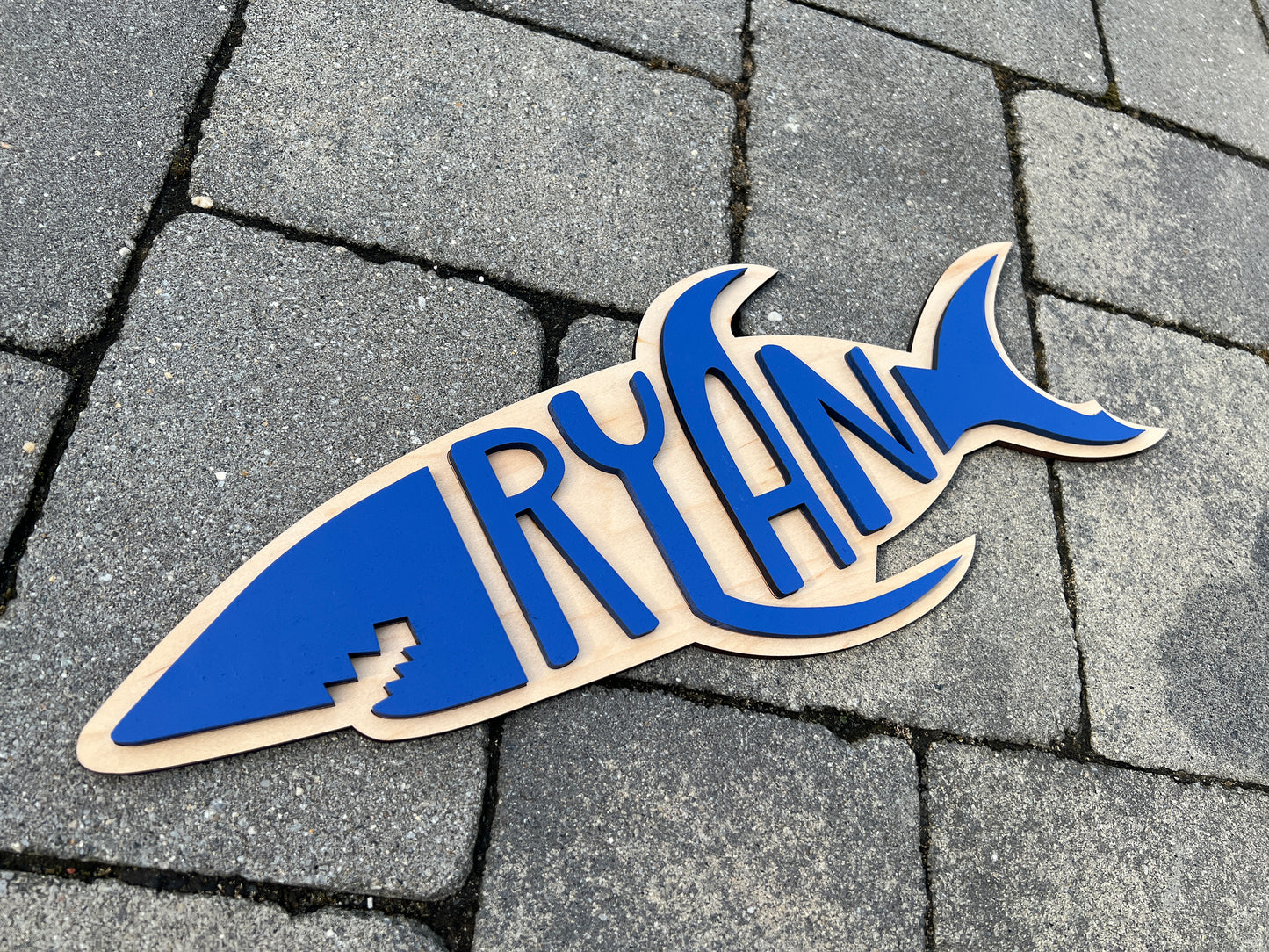 Custom Shark Name Wood 3D Sign, Handmade