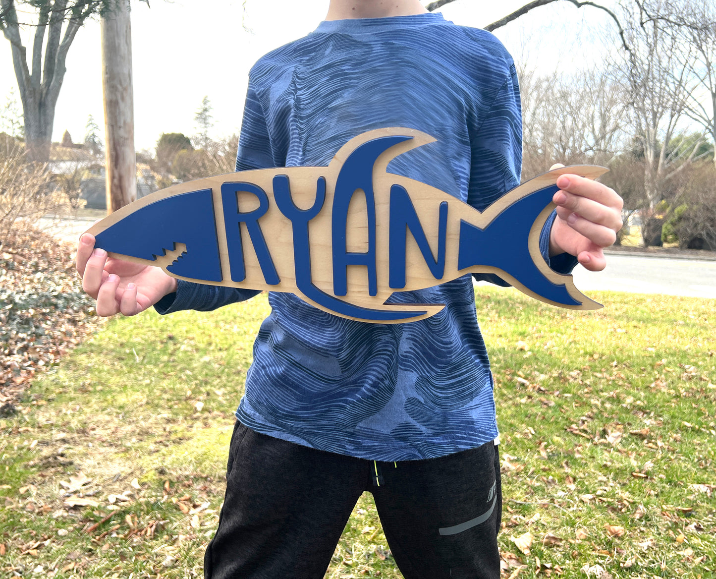 Custom Shark Name Wood 3D Sign, Handmade