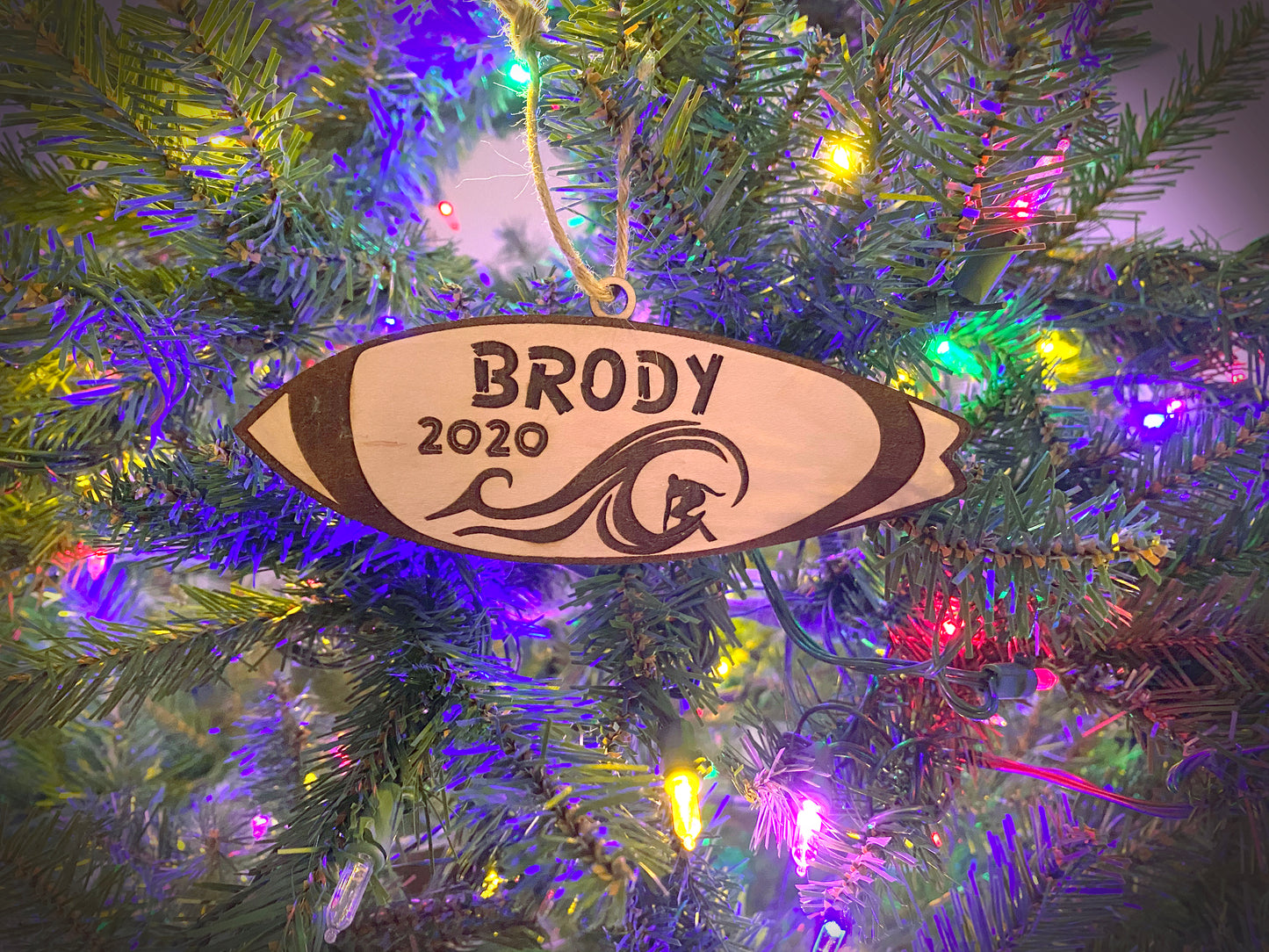 Laser Engraved Personalized Surfboard, Beach Custom Ornament for Christmas or the Holidays