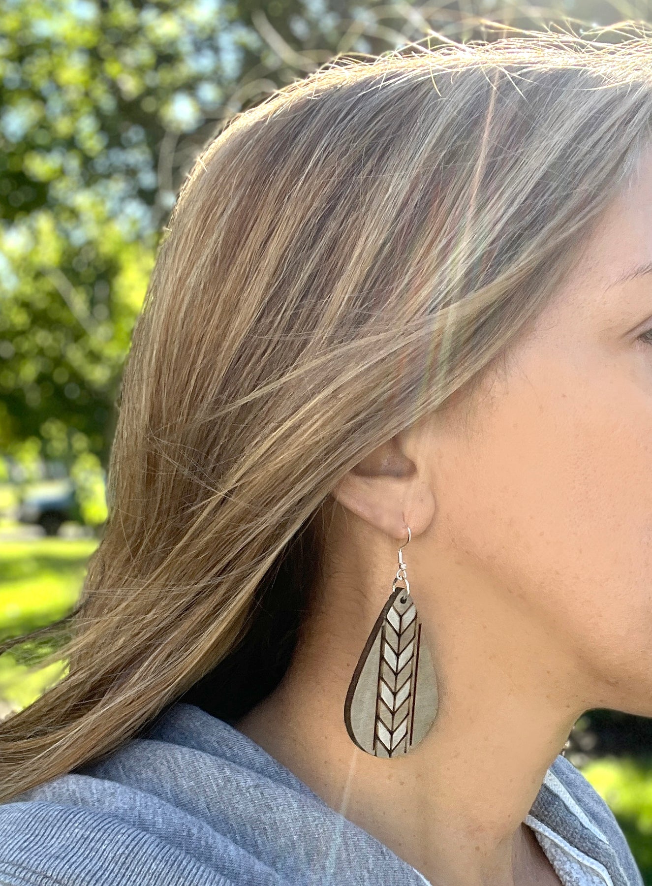 Handmade Teardrop Chevron Engraved Earrings