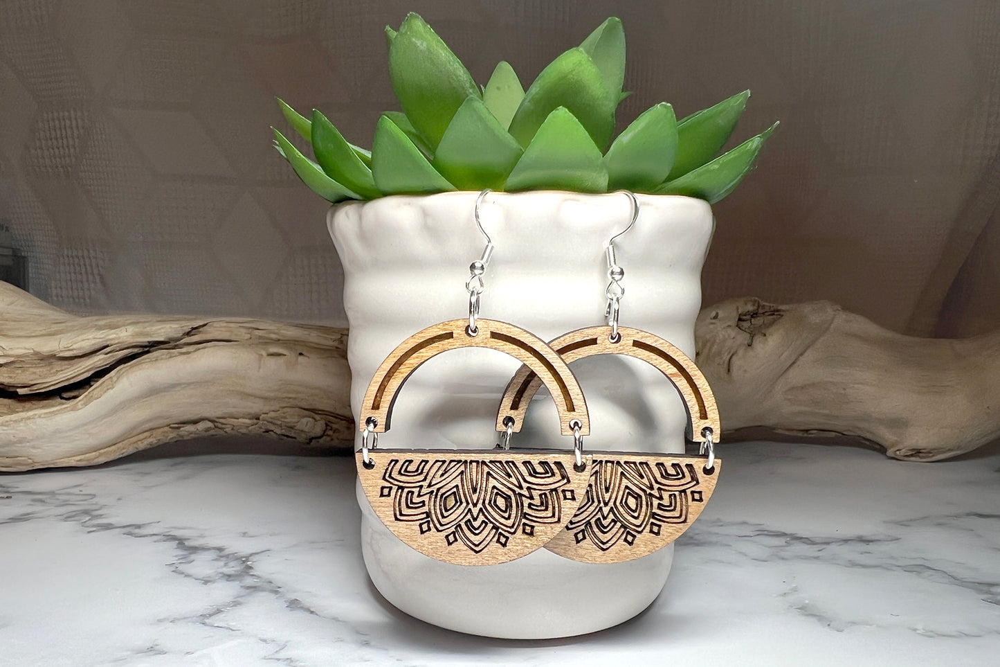 Handmade Half Circle Wood Earrings
