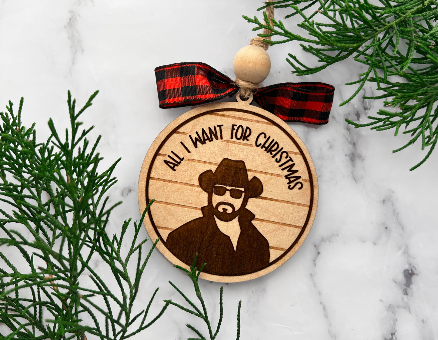 Yellowstone, Rip, Cowboy, Christmas Ornament 3D Laser Engraved for the holidays on maple wood