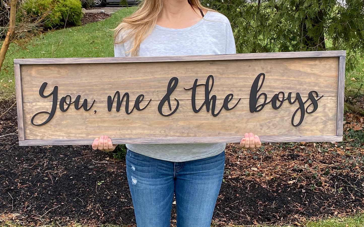 You, Me and The Boys, Large Farmhouse Rustic Sign, 3D Letter and Hand painted, Giant Family Sign for Living Room, Bedroom, Home Decor