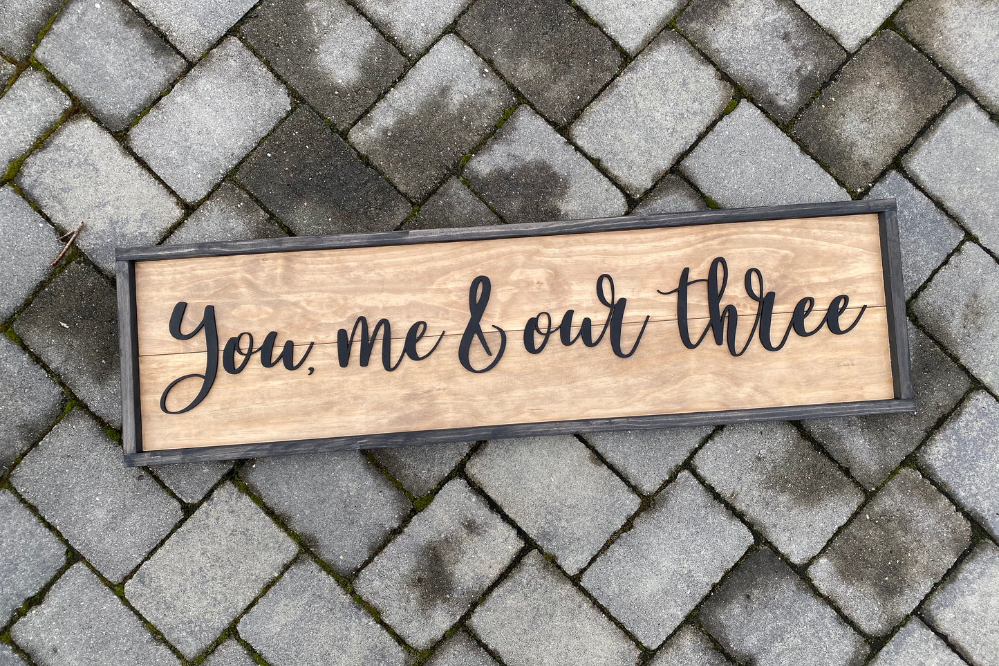 You Me and Our Three, 3D Large Farmhouse Style Decor Custom Wood Sign, Bedroom Decor, Personalized Living Room Family Saying