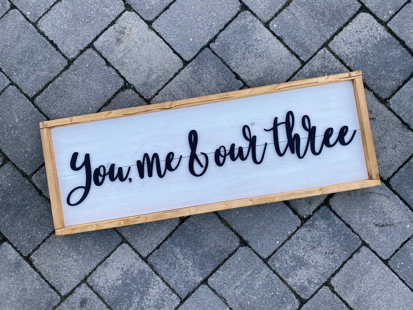 You Me and Our Three, 3D Large Farmhouse Style Decor Custom Wood Sign, Bedroom Decor, Personalized Living Room Family Saying