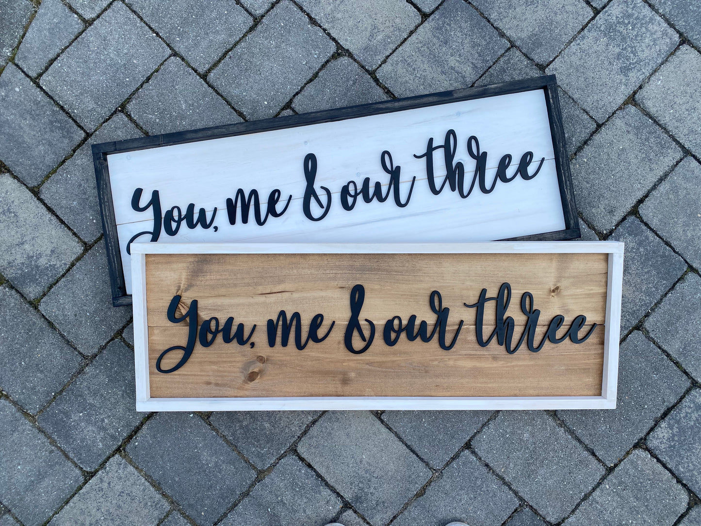 You Me and Our Three, 3D Large Farmhouse Style Decor Custom Wood Sign, Bedroom Decor, Personalized Living Room Family Saying