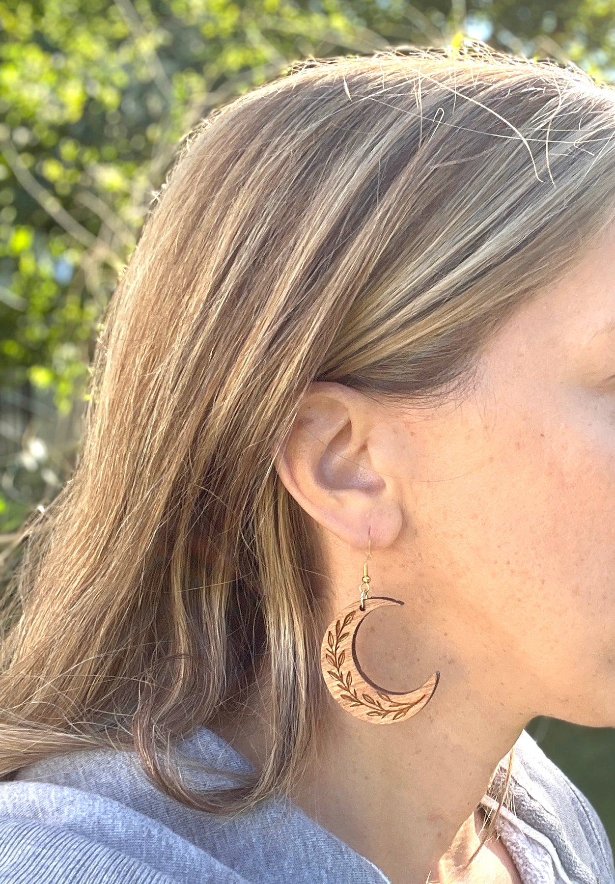 Handmade Moon Vine Wood Earrings