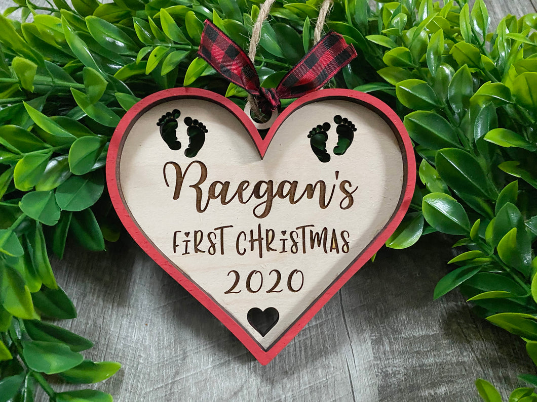 Babys First Christmas Tree Ornament, Handmade Wood Personalized for the Holidays