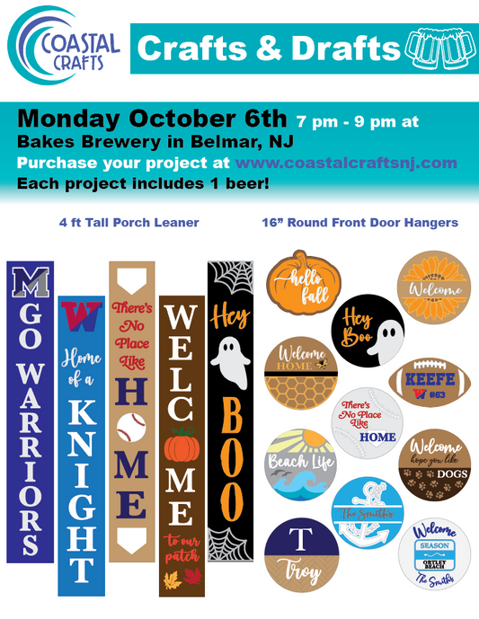 Crafts & Drafts – Mon Oct 6th, 7–9 PM – Bakes Brewery, Belmar NJ