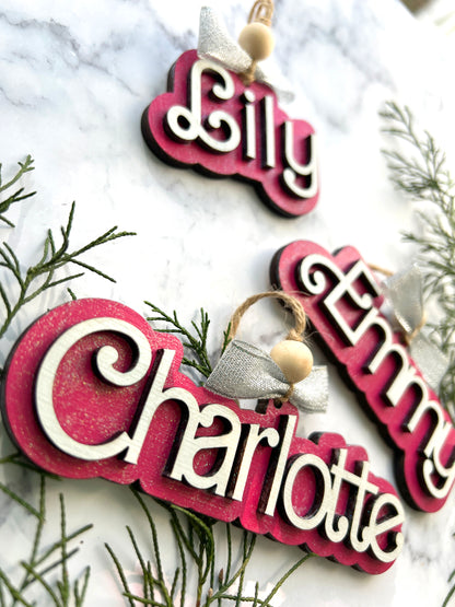 Barbie Font Personalized Wood Ornament