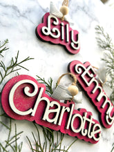 Swirly Girly Hot Pink Customized Name Ornament, Handmade, Personalized Christmas Tree Decor