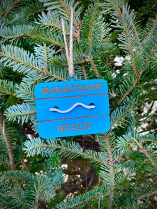 Custom Beach Badge Ornament, Personalized Summer Vacation or Home Christmas Ornament for the Holidays