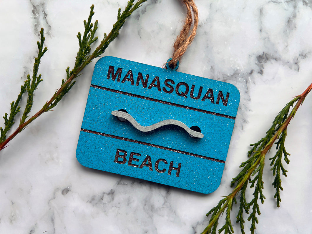 Custom Beach Badge Ornament, Personalized Summer Vacation or Home Christmas Ornament for the Holidays