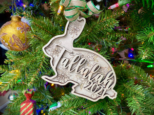 Animal Wood Engraved Ornament, Personalized with name and year Christmas Tree Decor