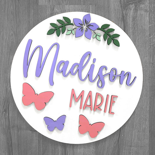 Butterfly Theme Wood Sign for Baby Nursery or Kids Room