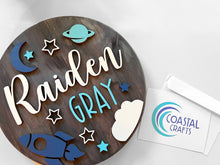 Customized Baby Name Sign, Children's Nursery Decor, Personalized Wood Sign with 3D Space Rocket Ship Theme, Kids Room