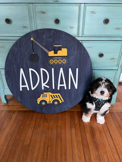 Wrecking Ball Truck Theme Wood Sign for Baby Nursery or Kids Room