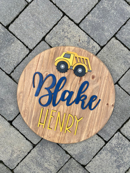 Construction Truck Theme Wood Sign for Baby Nursery or Kids Room