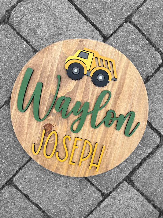 Construction Truck Theme Wood Sign for Baby Nursery or Kids Room