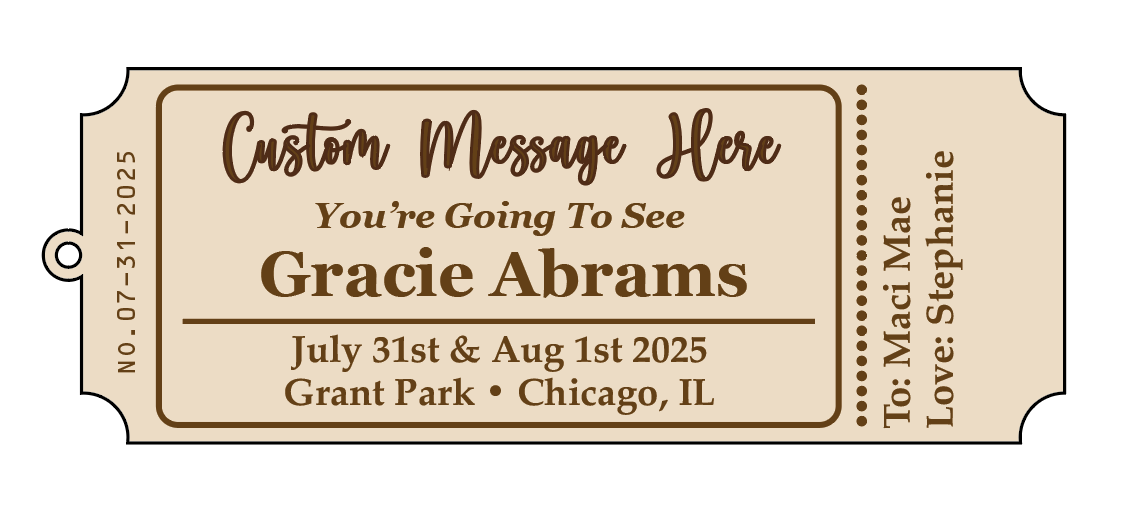 Personalized Wood Ticket to memorialize concert, play or event
